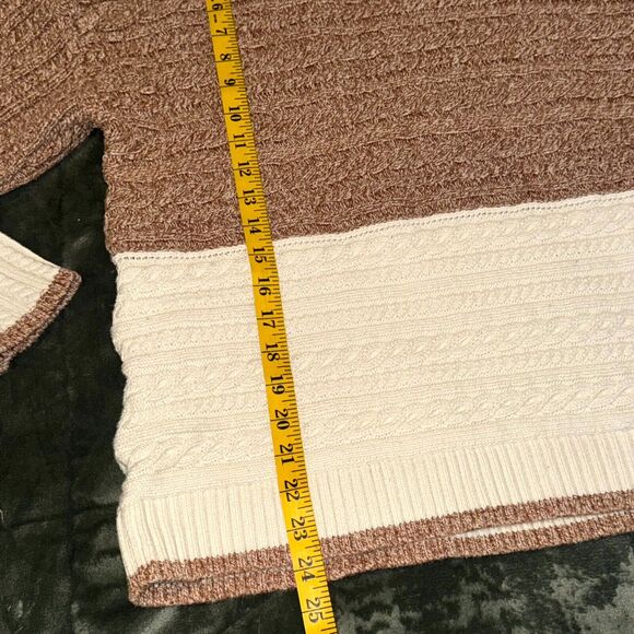 Talbots Cable Knit Sweater Women's XL Brown Cotton Marl Block Mock Neck Pullover - Picture 5 of 8